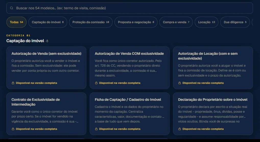 Tela real da biblioteca com modelos de captação do imóvel